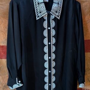 Bob Mackie Black Shirt with White Lace Detail